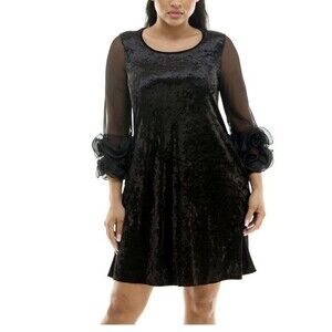 Nina Leonard Women's Crushed Velvet Dress Black Sz M 3/4 Sleeveless